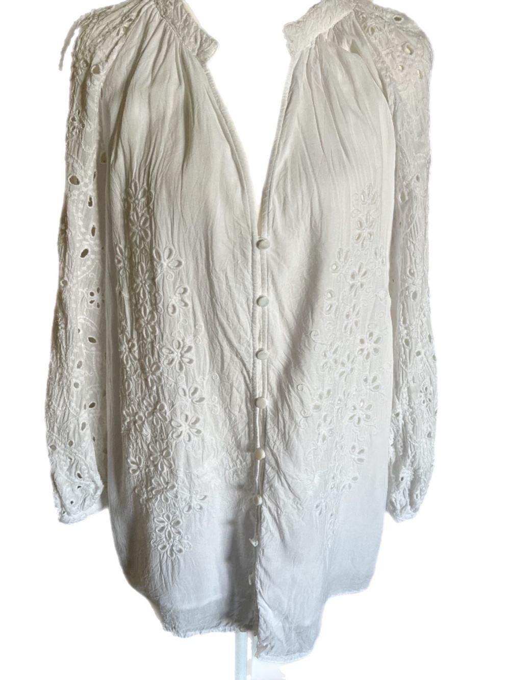 Johnny Was white eyelet Boho.CottageCore Peasant Blouse top